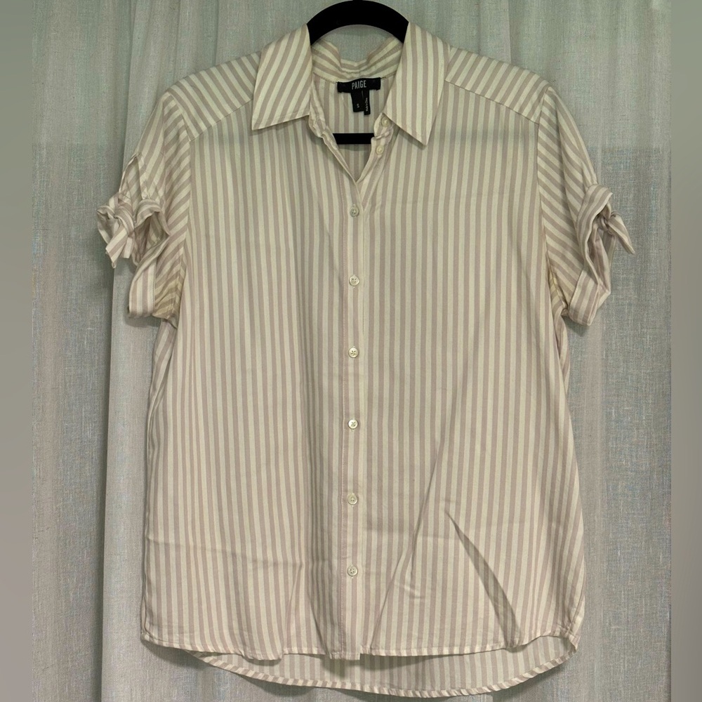 PAIGE Button Up Striped Shirt White and Mauve - Size S